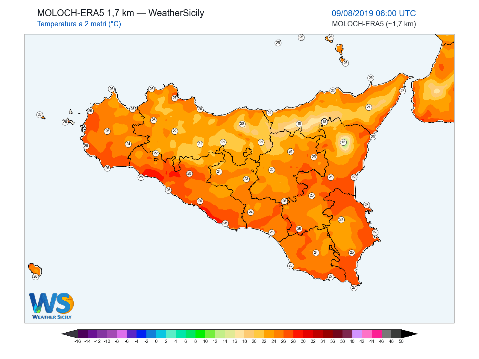 Temperatura a 2 metri · 2019080906
