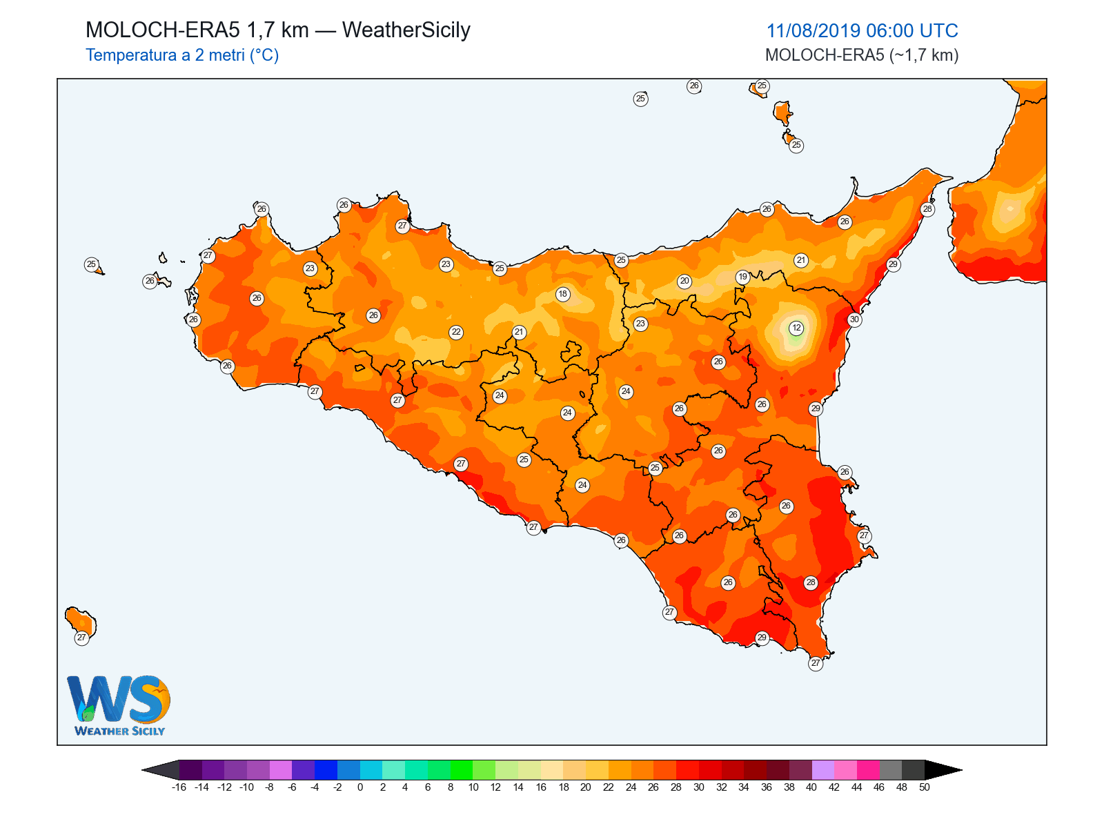 Temperatura a 2 metri · 2019081106