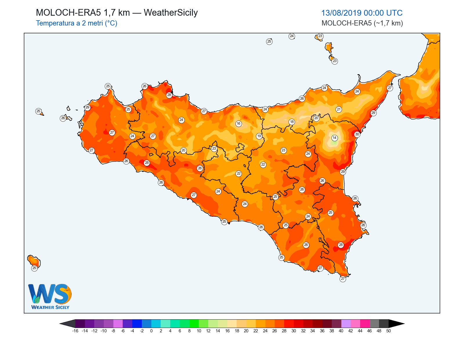 Temperatura a 2 metri · 2019081300