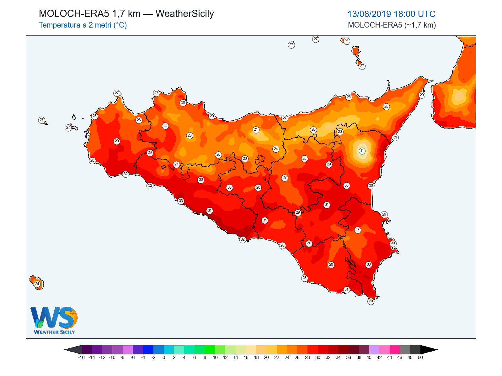 Temperatura a 2 metri · 2019081318