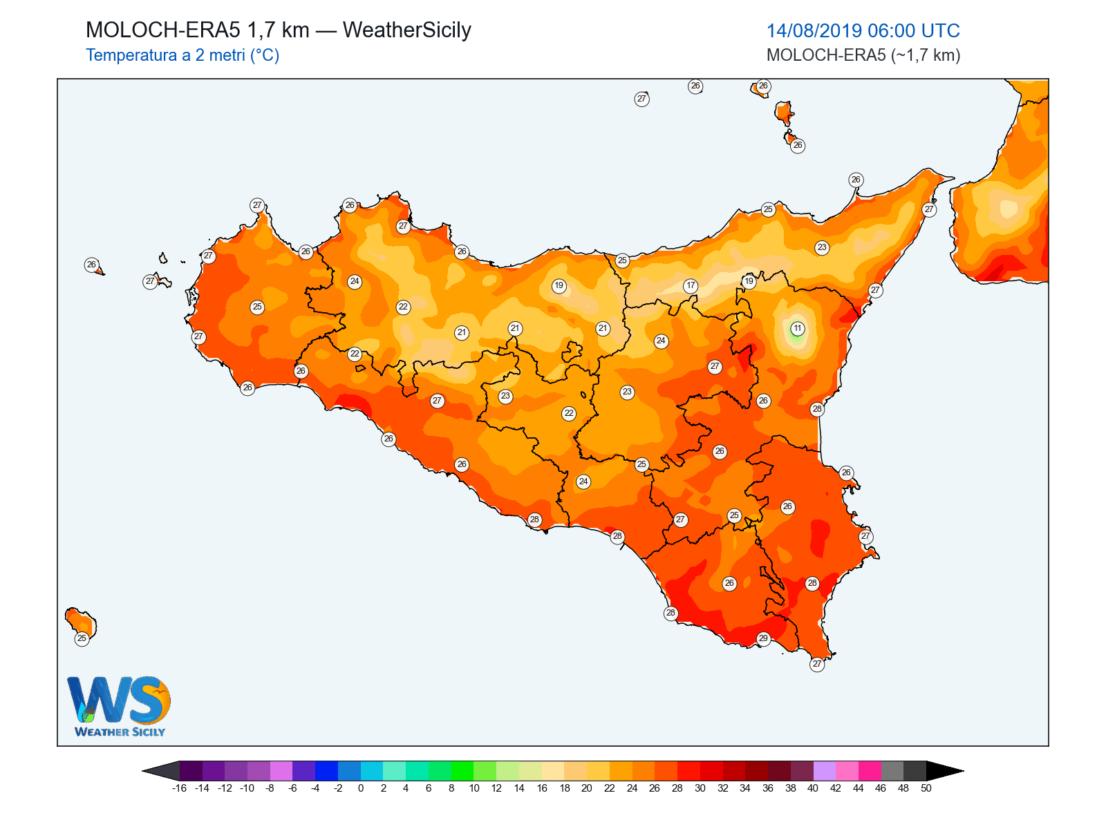 Temperatura a 2 metri · 2019081406