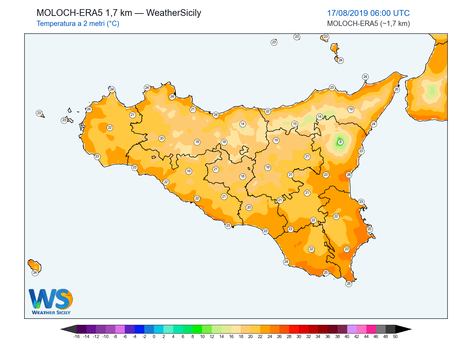 Temperatura a 2 metri · 2019081706