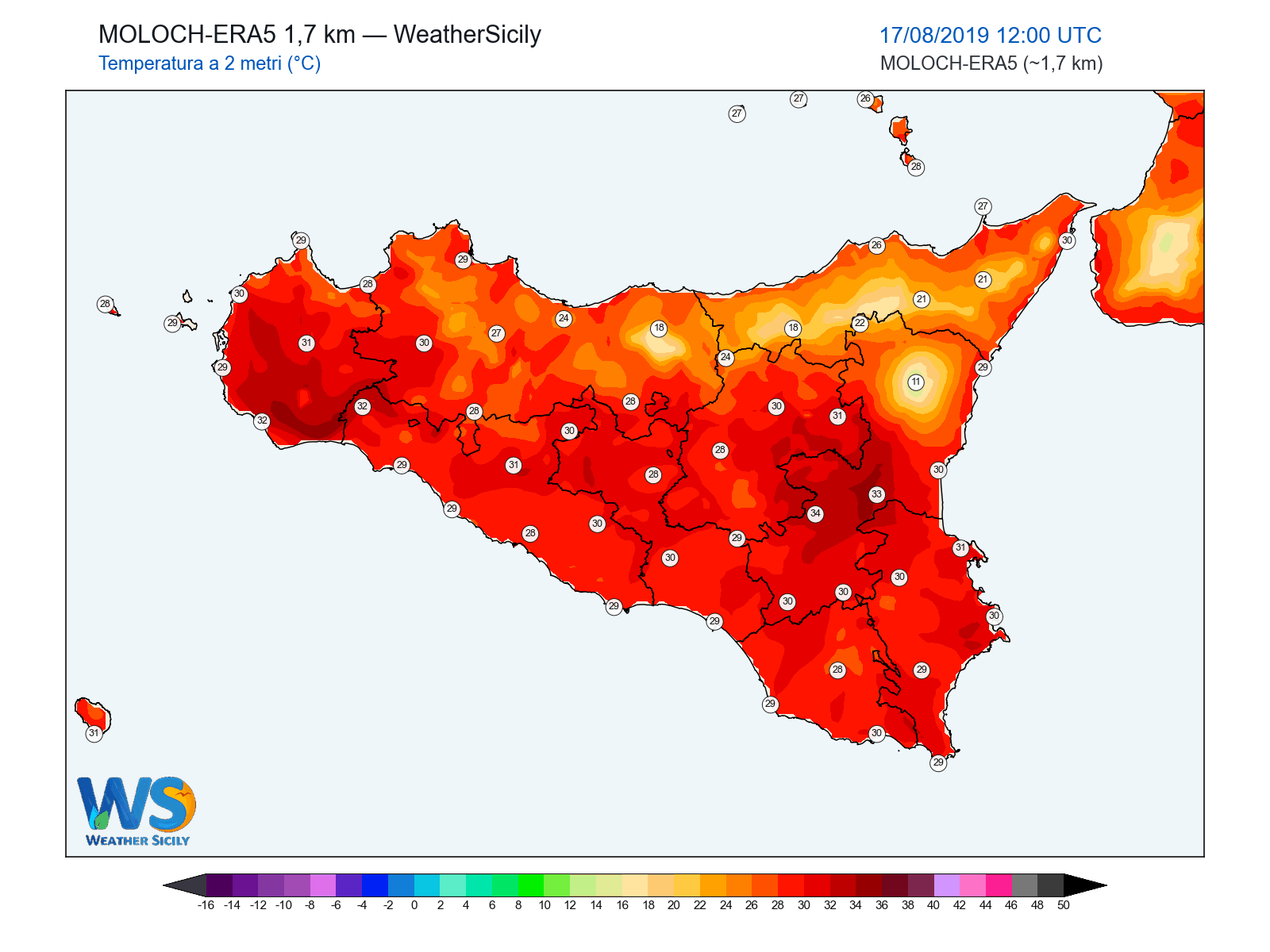 Temperatura a 2 metri · 2019081712