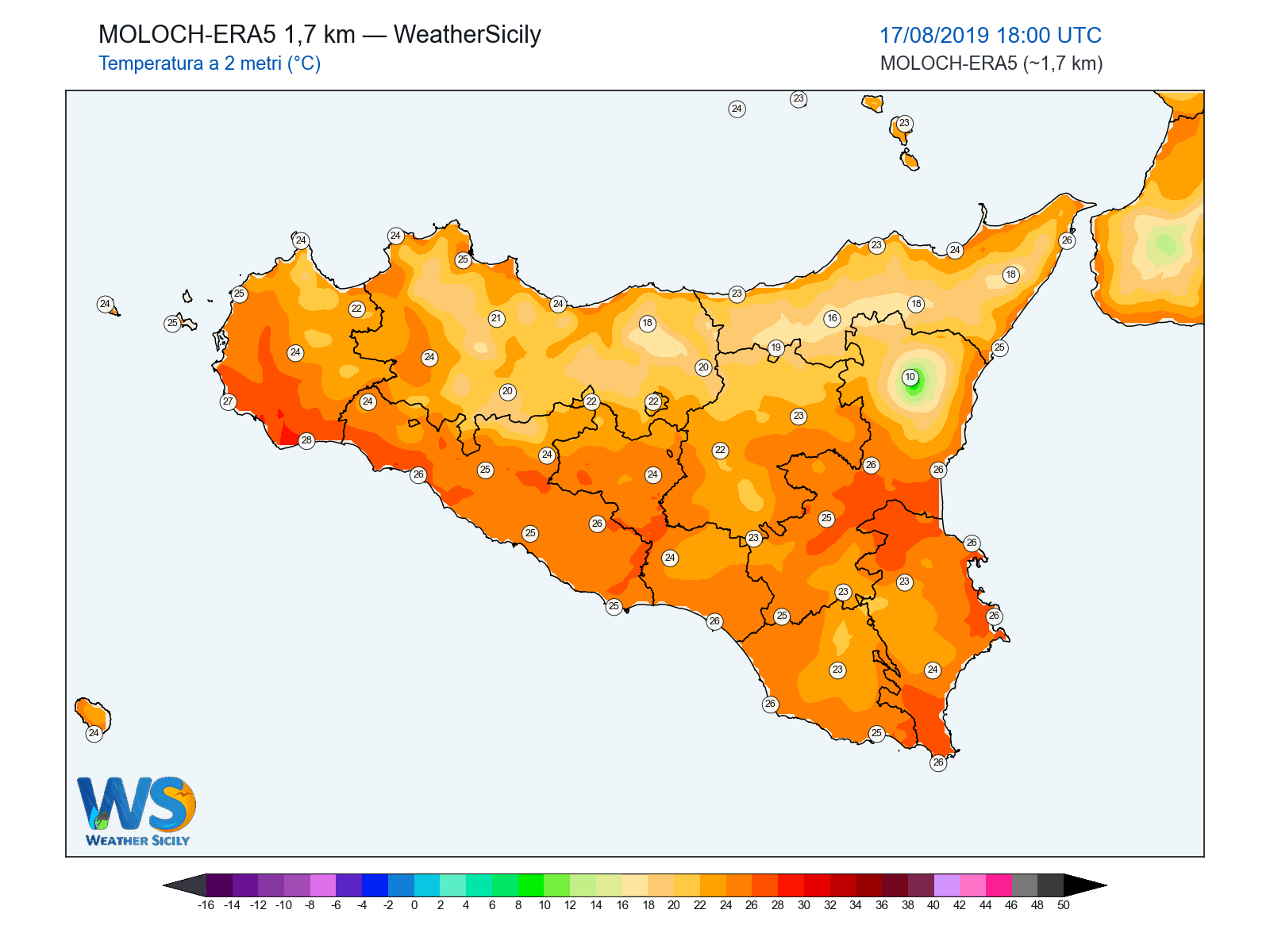 Temperatura a 2 metri · 2019081718
