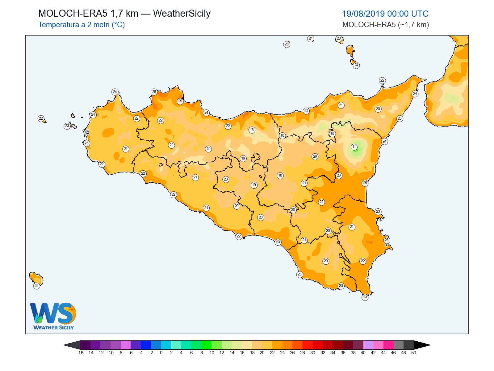 Temperatura a 2 metri · 2019081900