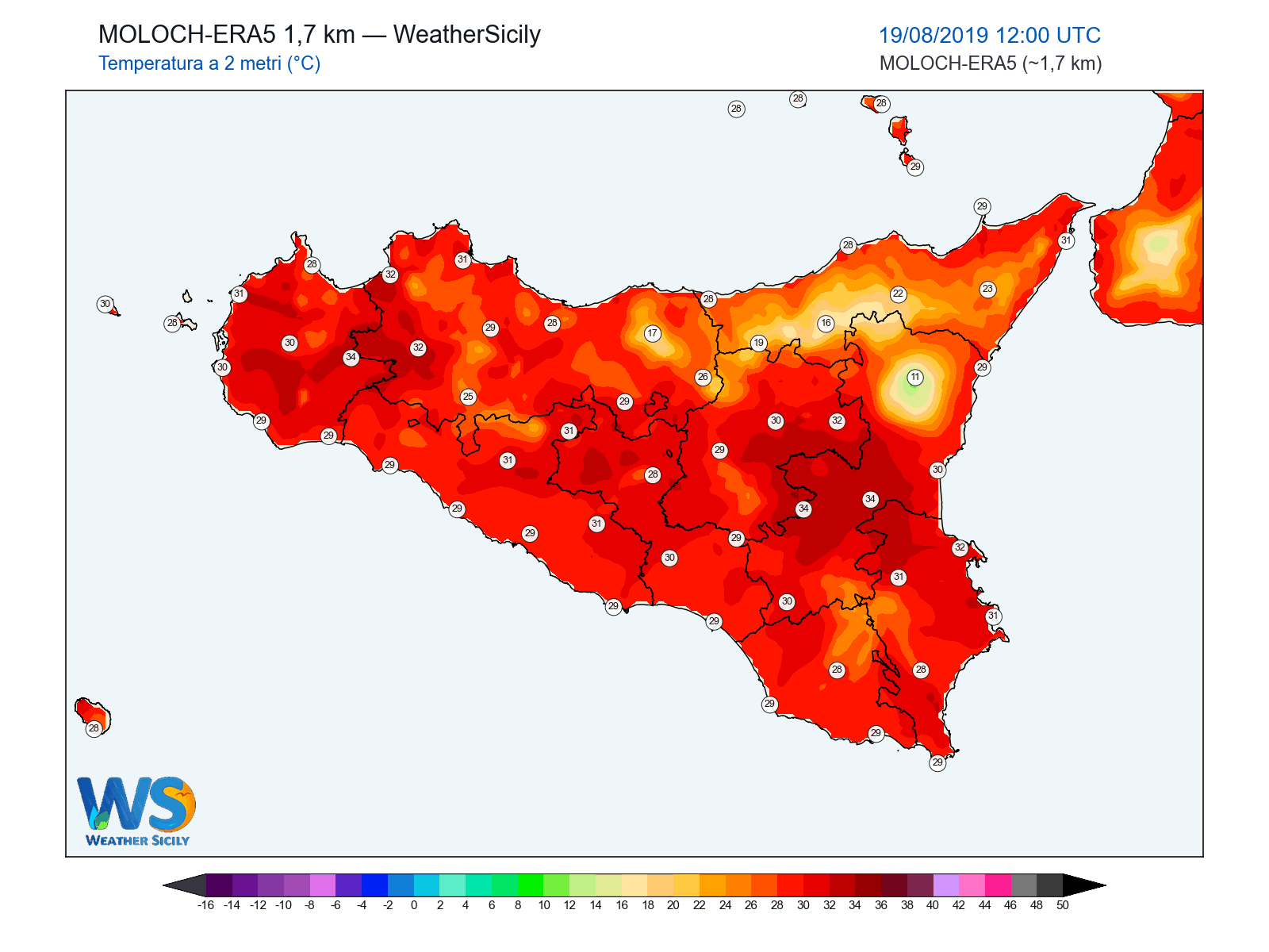 Temperatura a 2 metri · 2019081912