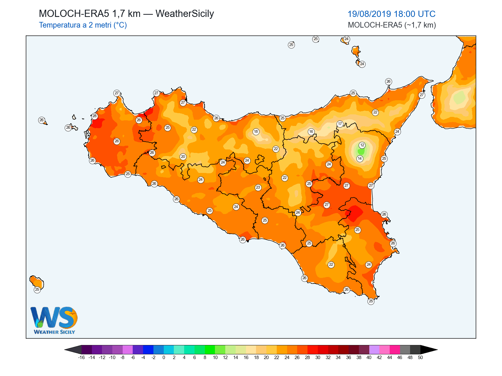 Temperatura a 2 metri · 2019081918