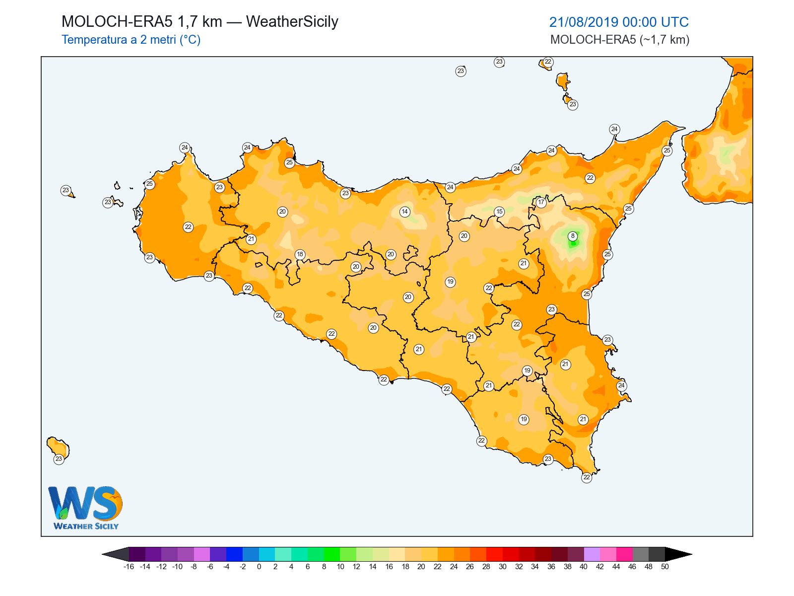 Temperatura a 2 metri · 2019082100