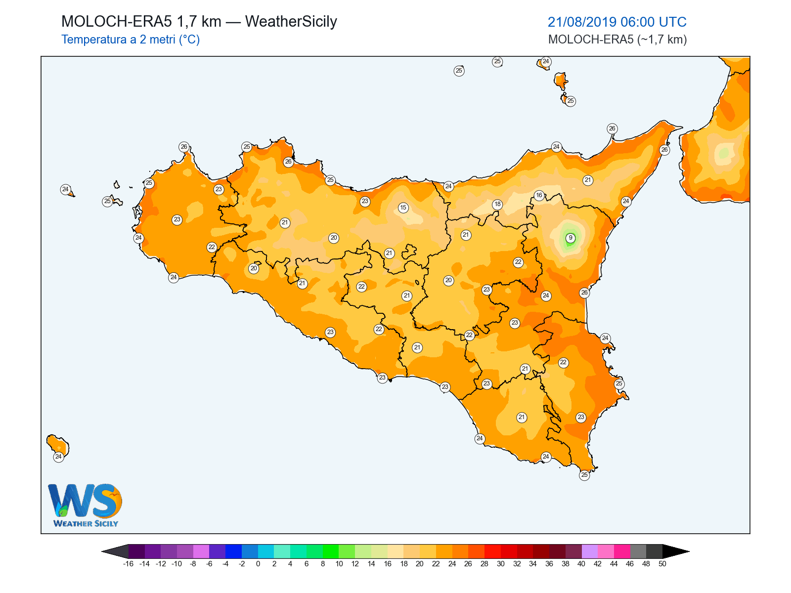 Temperatura a 2 metri · 2019082106