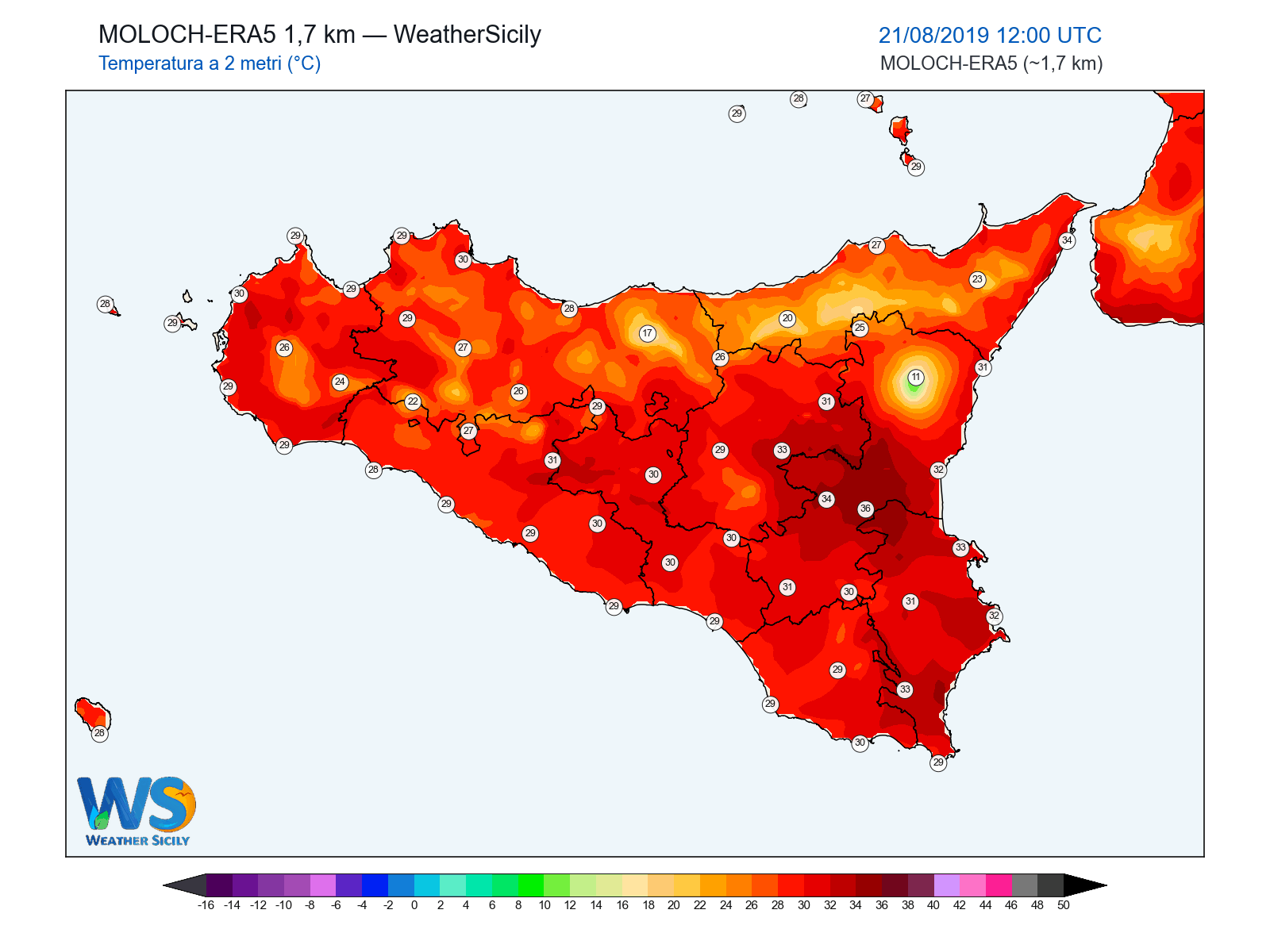 Temperatura a 2 metri · 2019082112