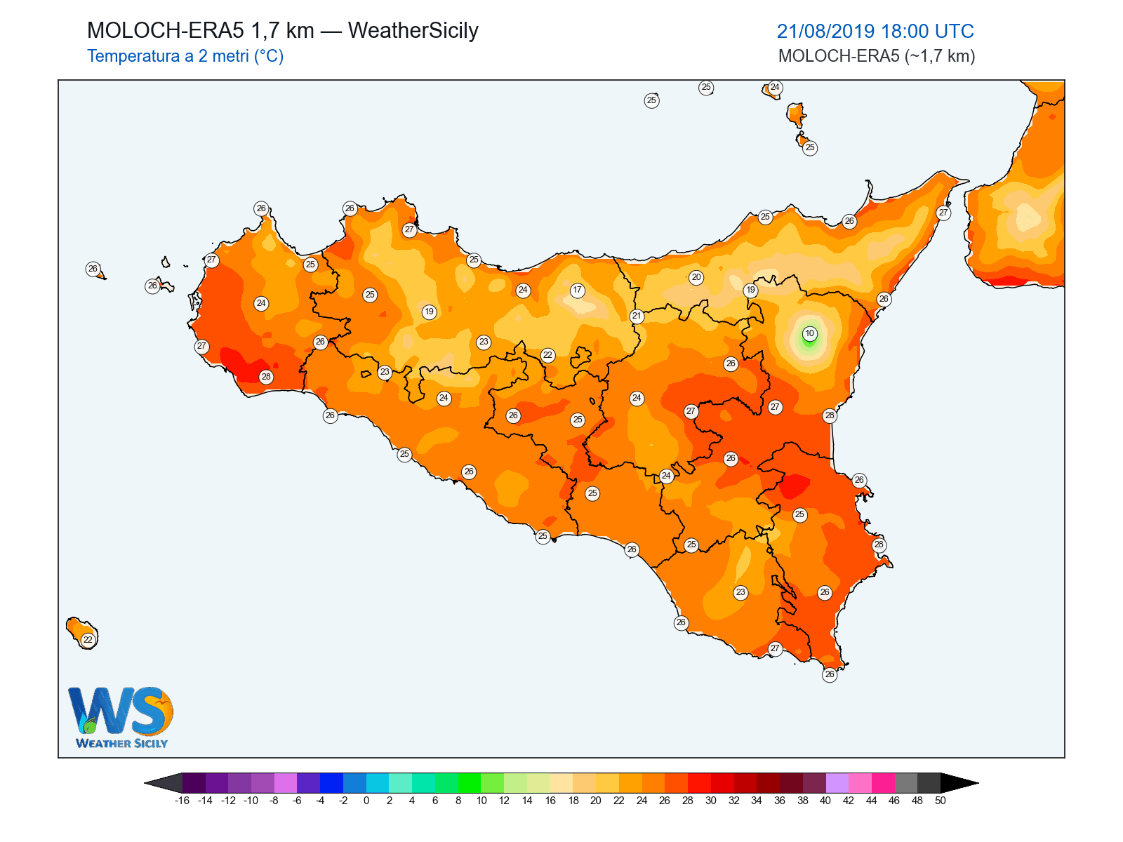 Temperatura a 2 metri · 2019082118