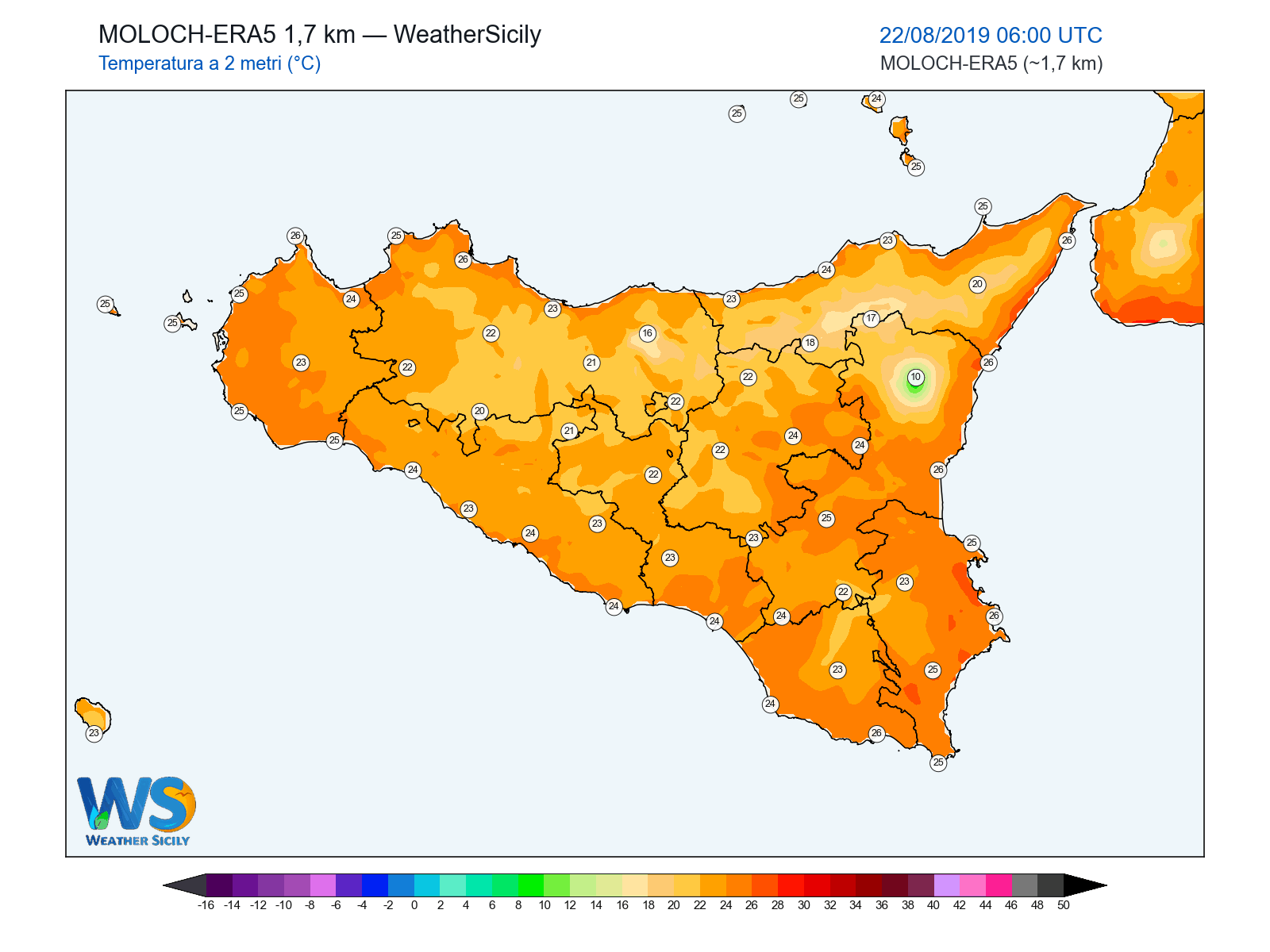 Temperatura a 2 metri · 2019082206