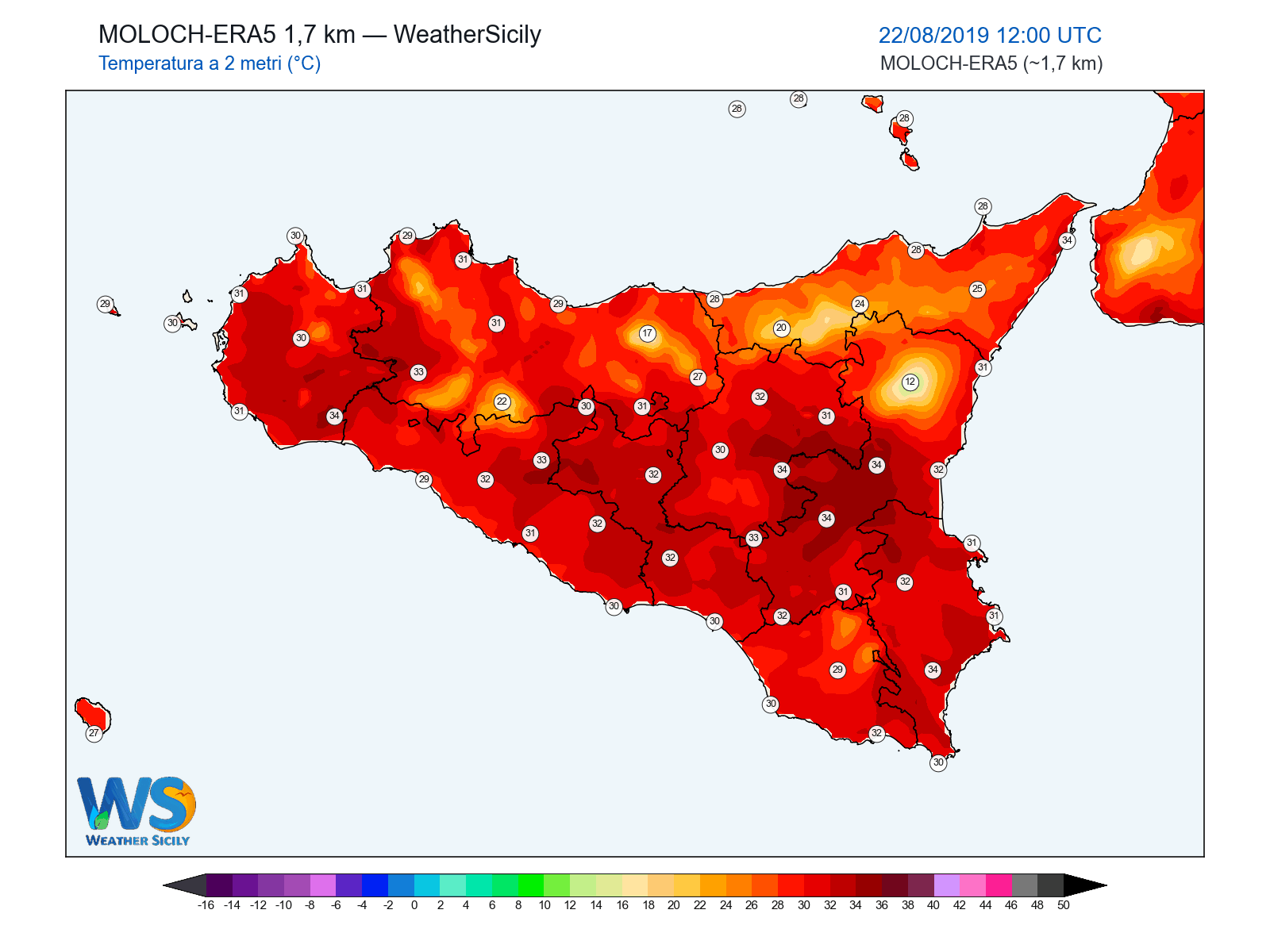 Temperatura a 2 metri · 2019082212