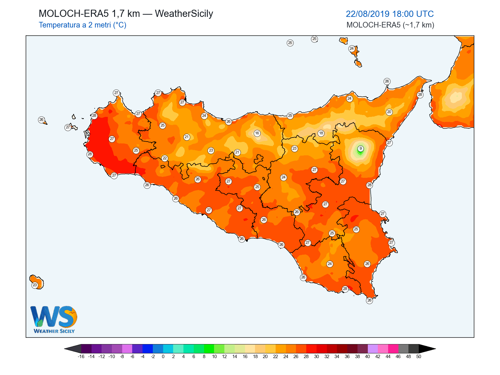 Temperatura a 2 metri · 2019082218