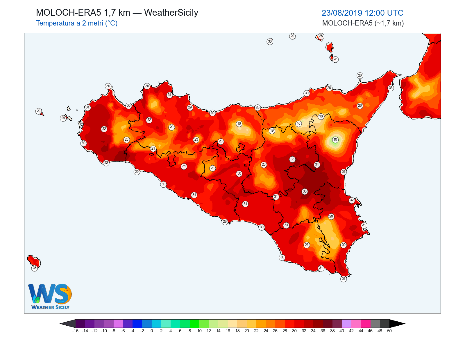 Temperatura a 2 metri · 2019082312