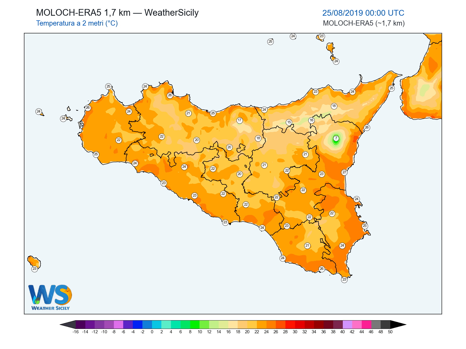 Temperatura a 2 metri · 2019082500