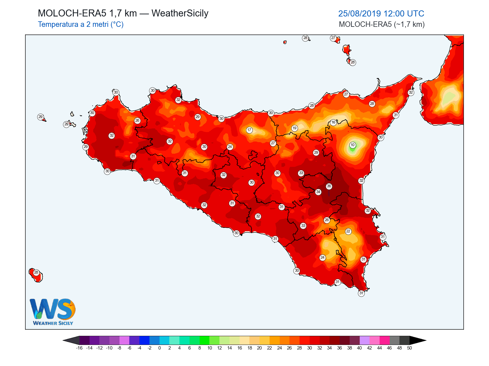 Temperatura a 2 metri · 2019082512