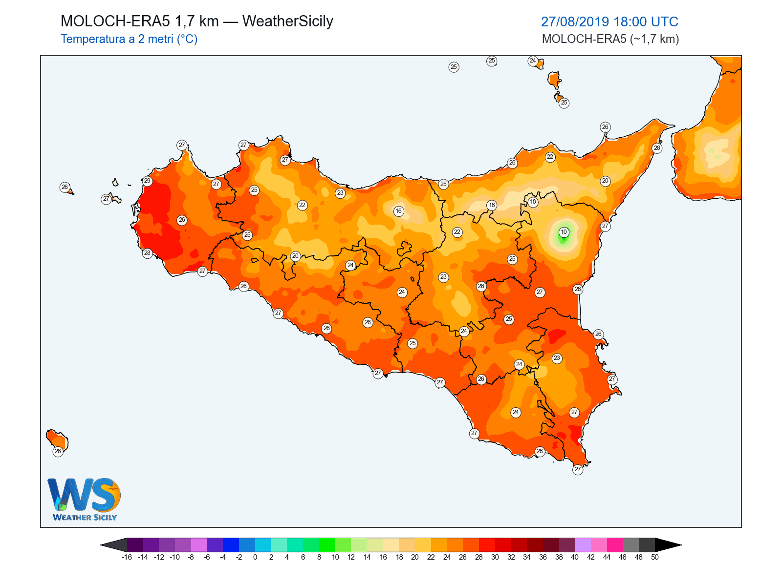 Temperatura a 2 metri · 2019082718