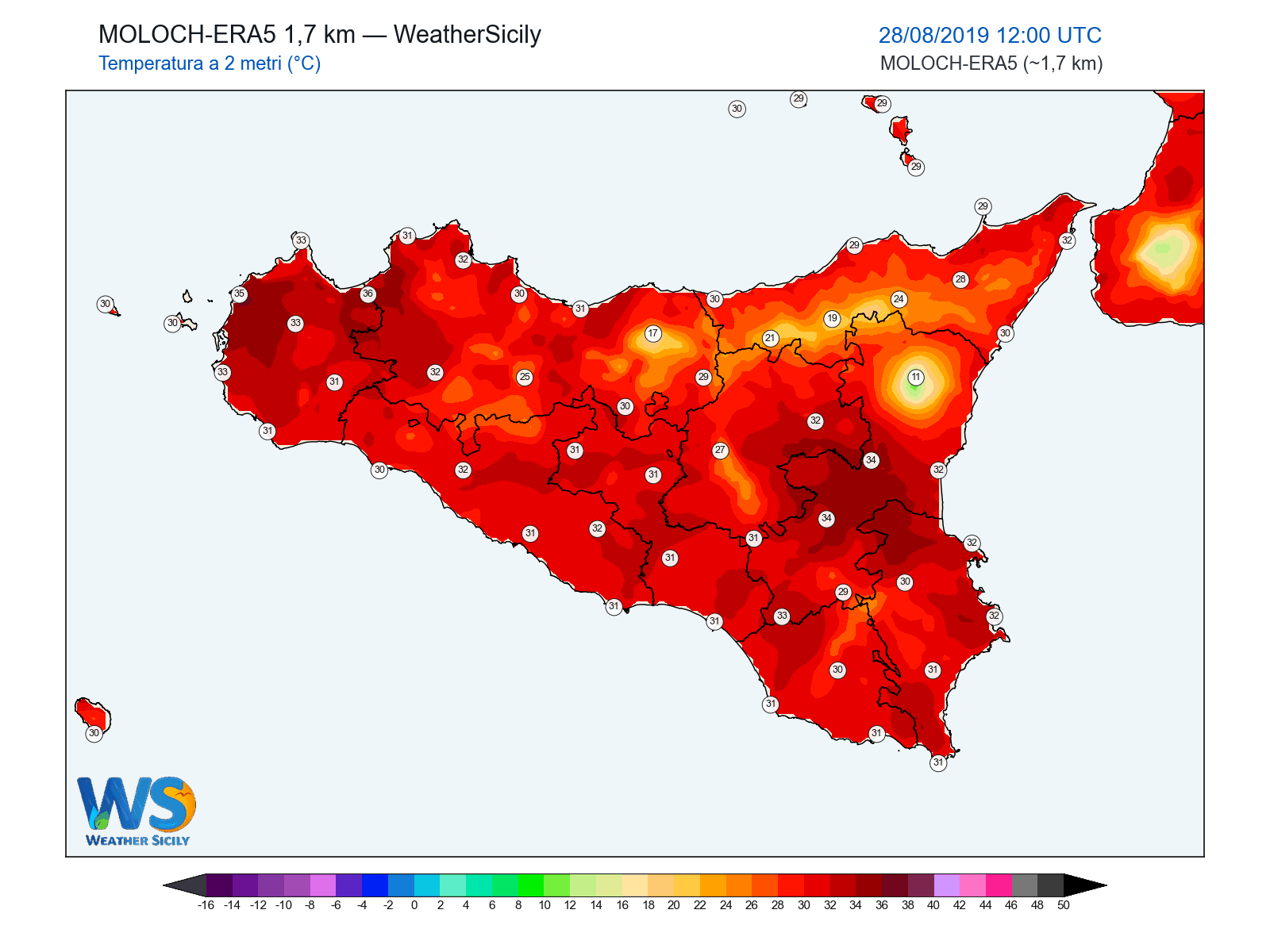 Temperatura a 2 metri · 2019082812