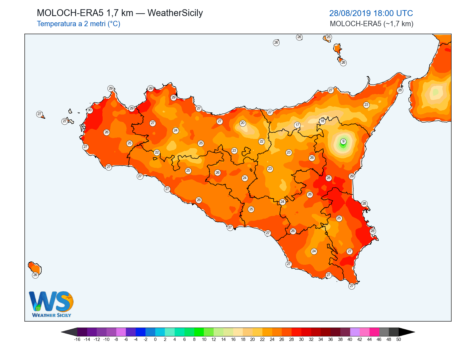 Temperatura a 2 metri · 2019082818