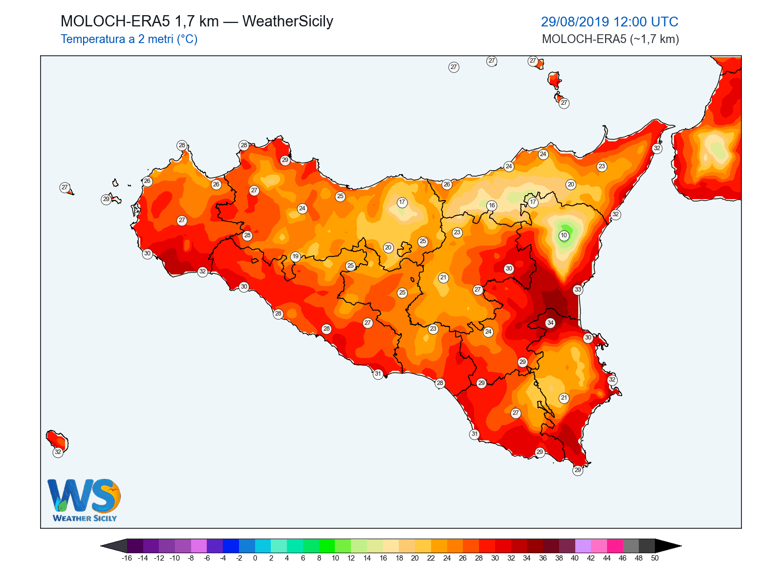 Temperatura a 2 metri · 2019082912