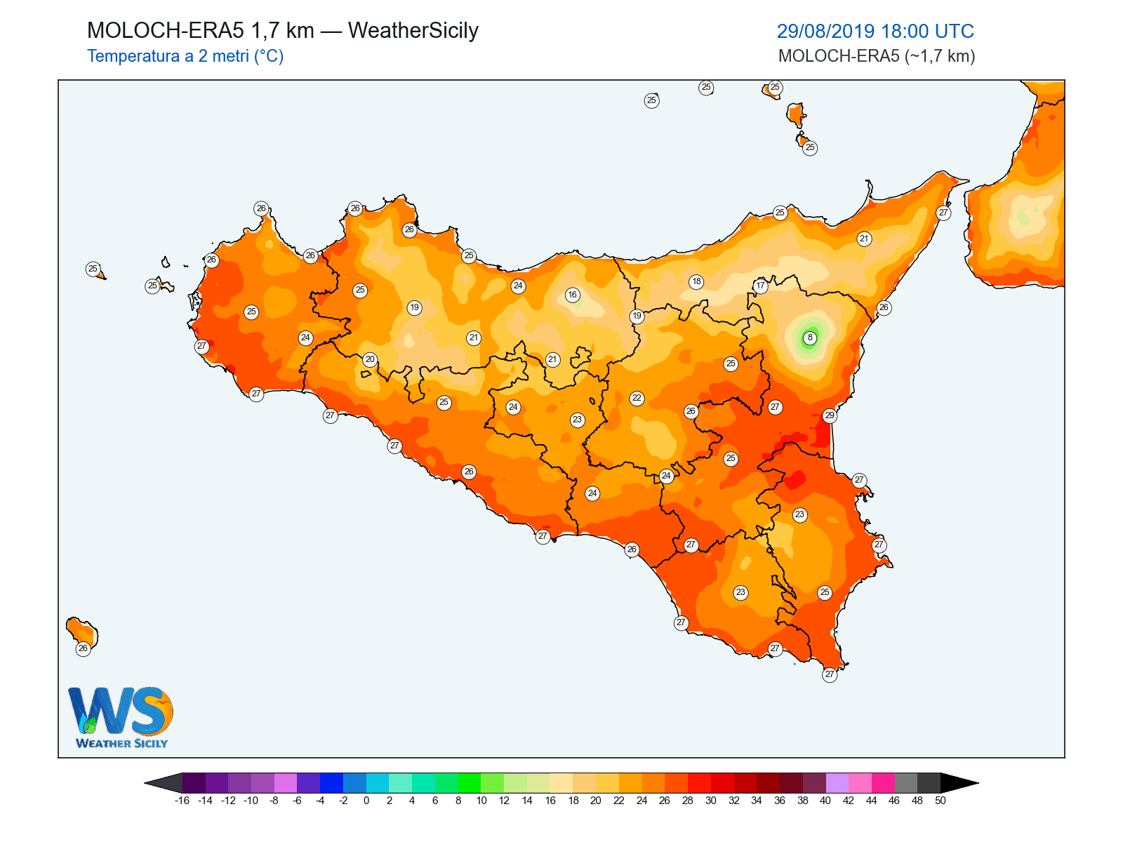 Temperatura a 2 metri · 2019082918