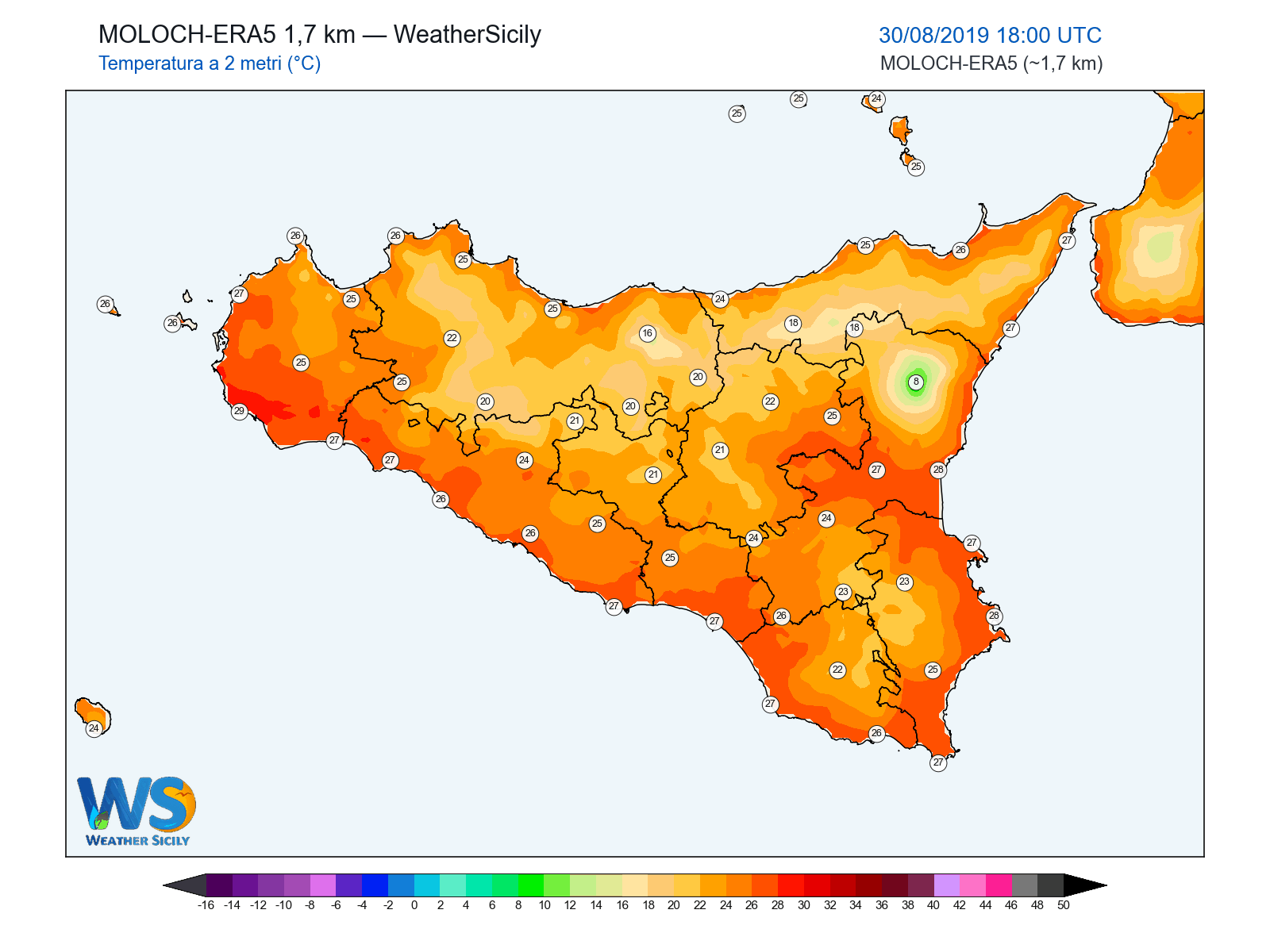 Temperatura a 2 metri · 2019083018