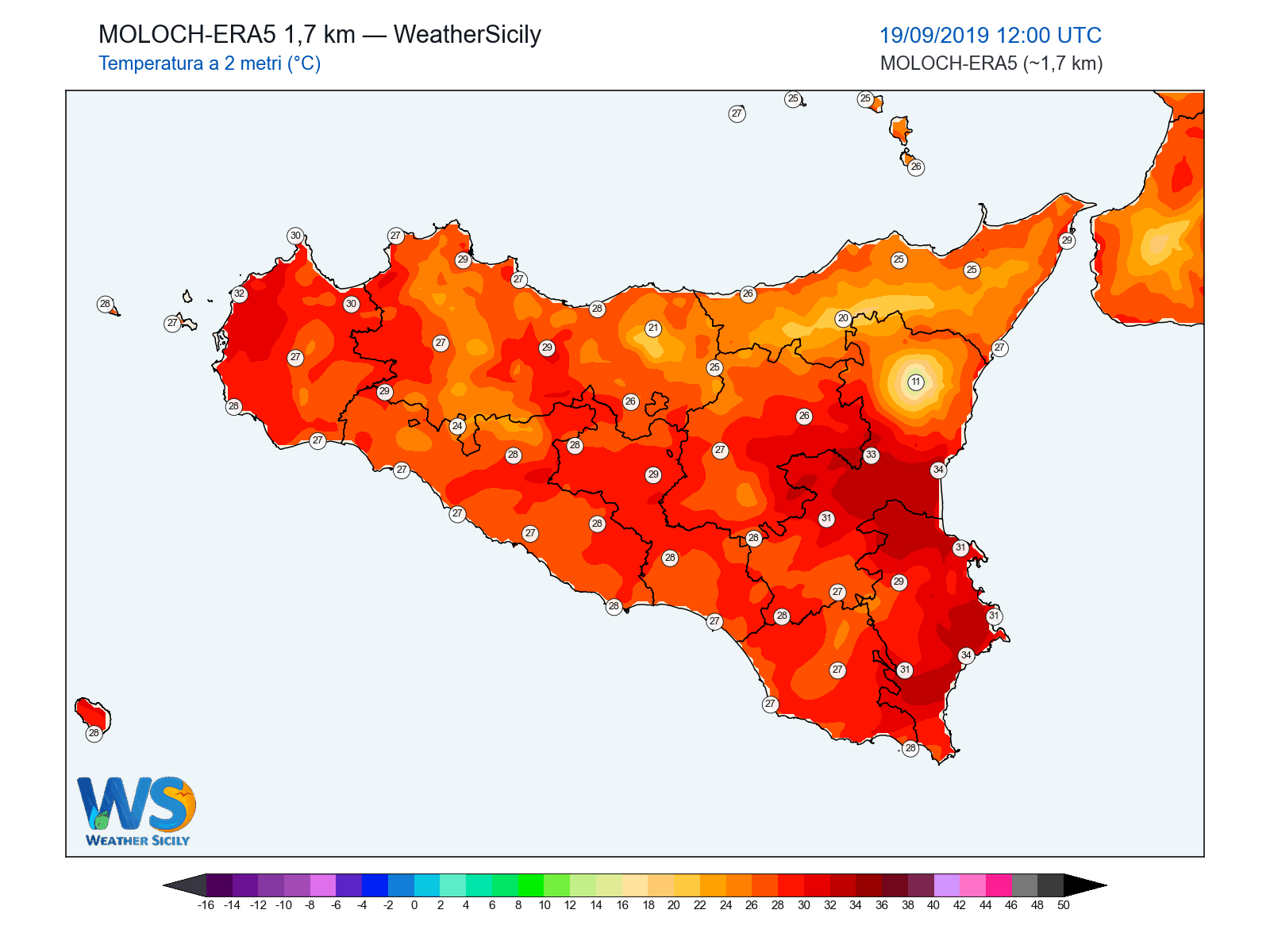 Temperatura a 2 metri · 2019091912