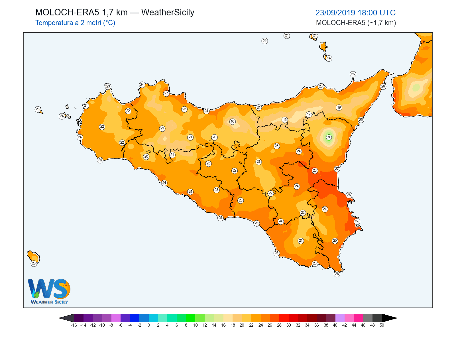 Temperatura a 2 metri · 2019092318
