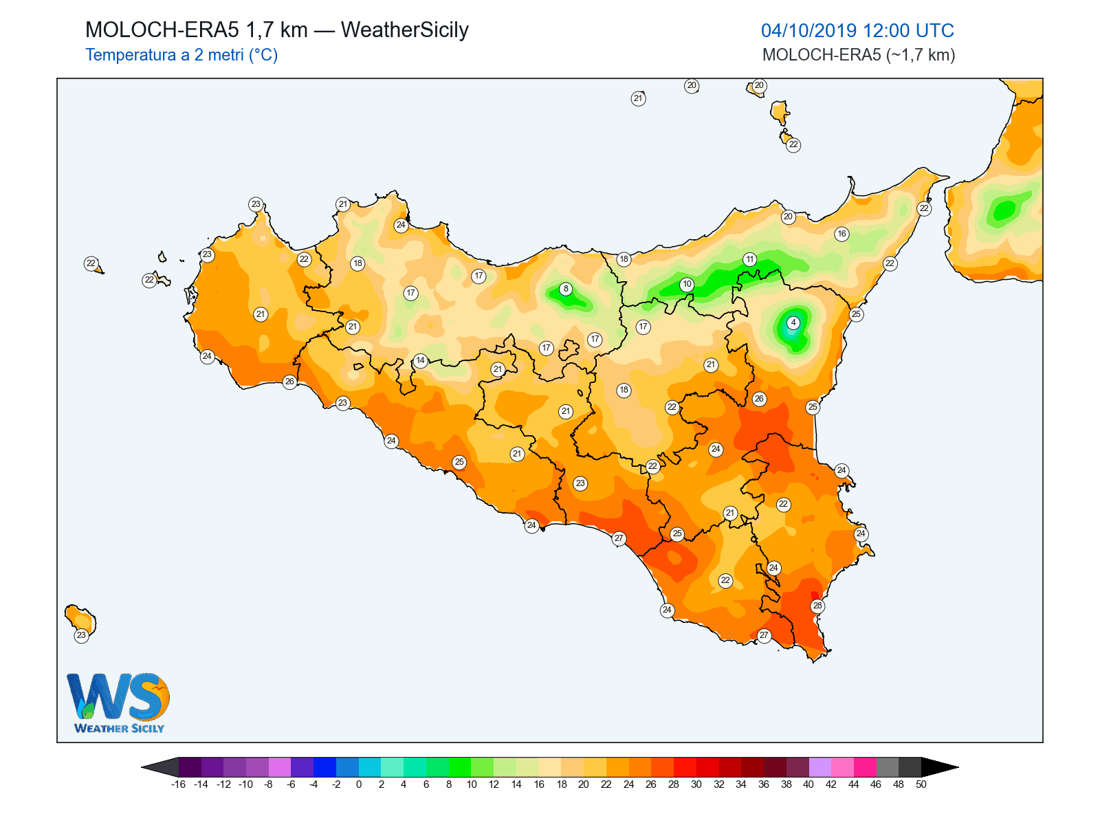 Temperatura a 2 metri · 2019100412