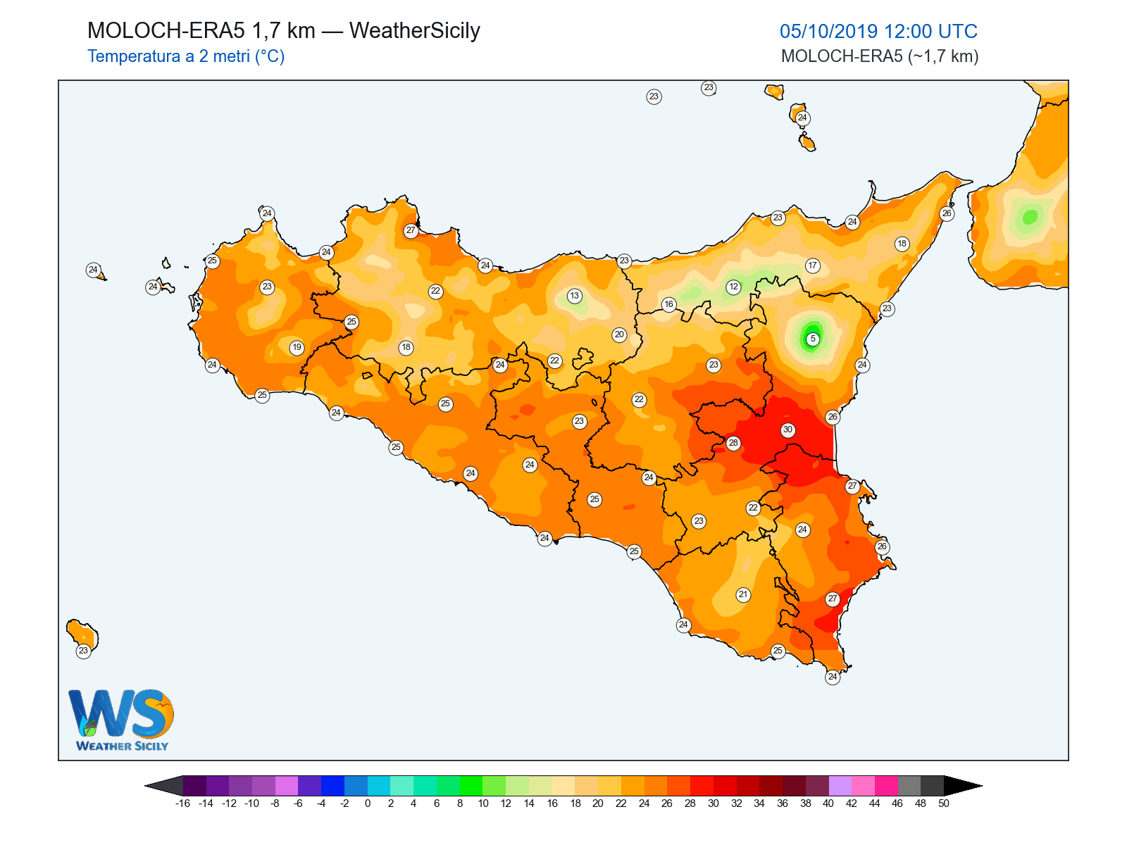Temperatura a 2 metri · 2019100512