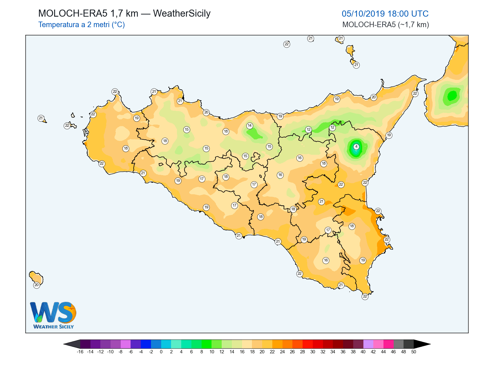 Temperatura a 2 metri · 2019100518