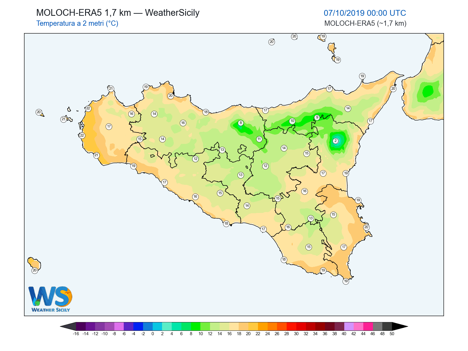 Temperatura a 2 metri · 2019100700