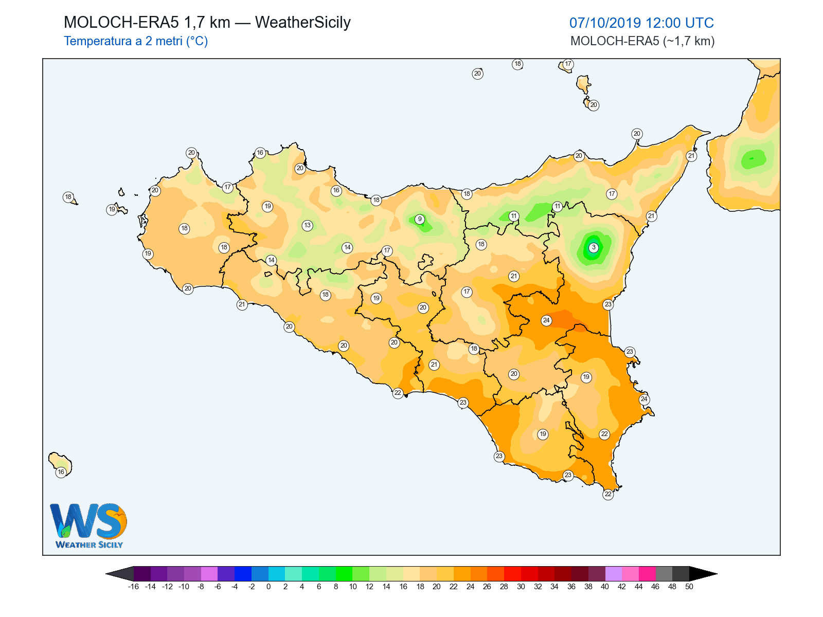 Temperatura a 2 metri · 2019100712