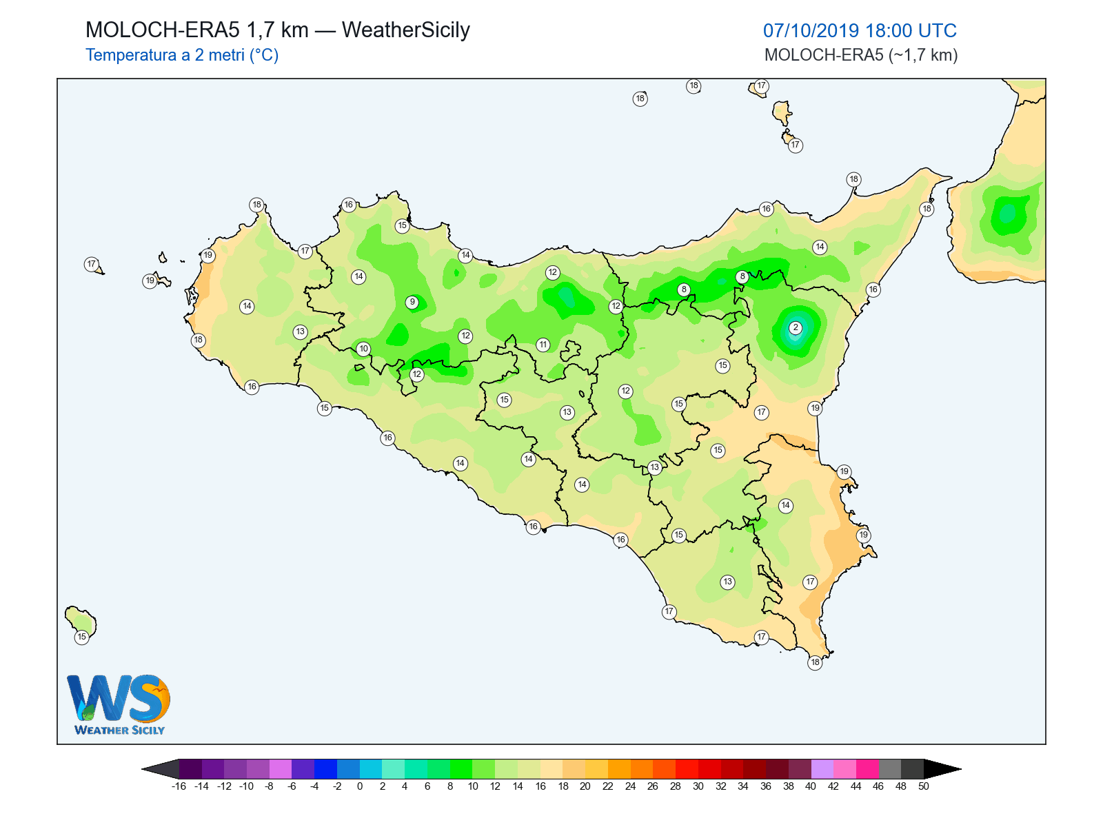 Temperatura a 2 metri · 2019100718