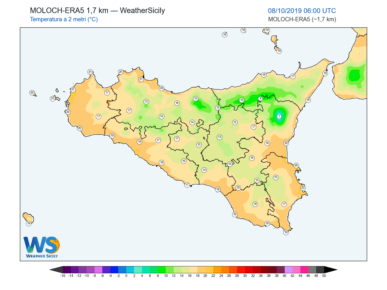 Temperatura a 2 metri · 2019100806