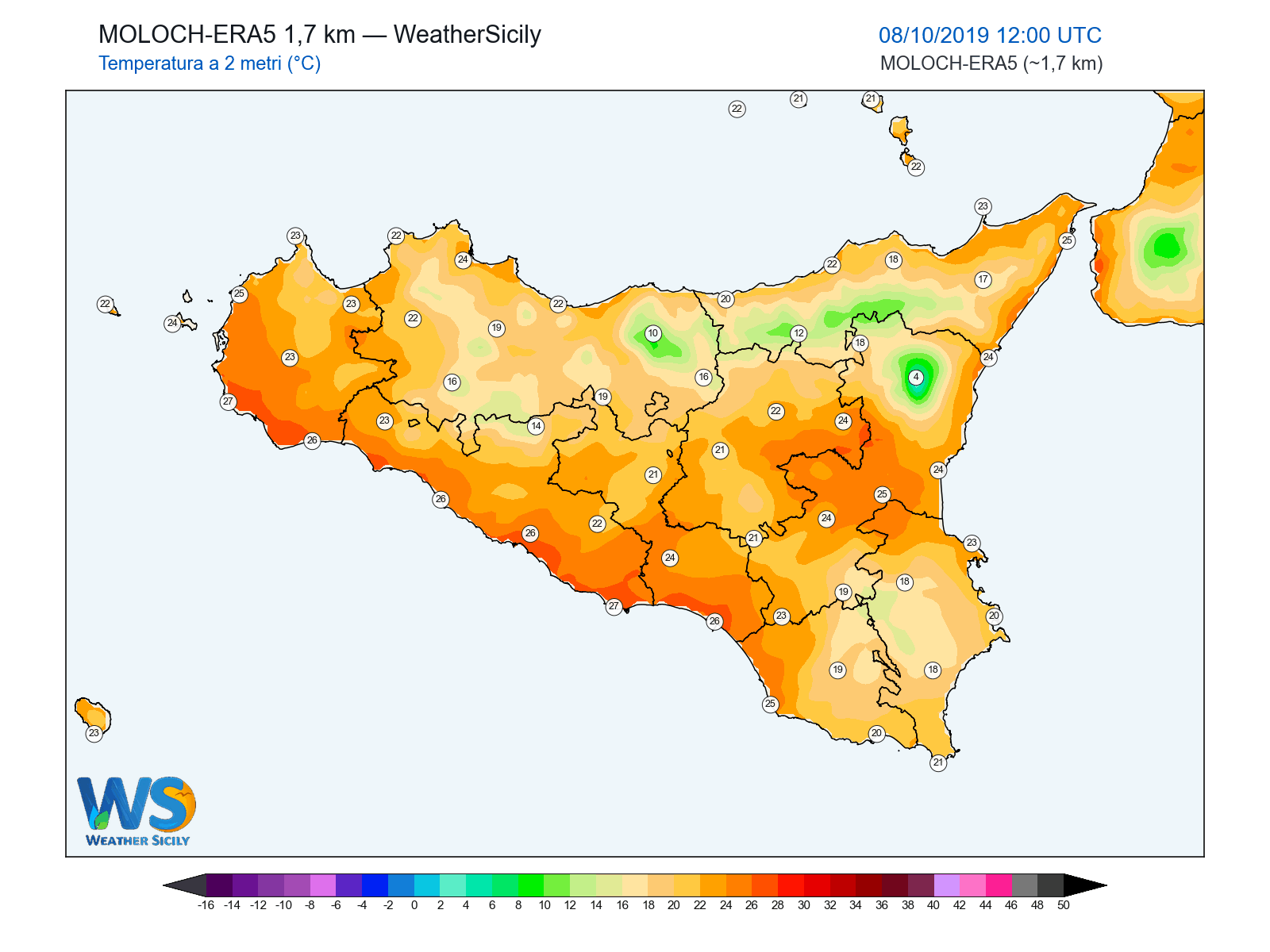 Temperatura a 2 metri · 2019100812