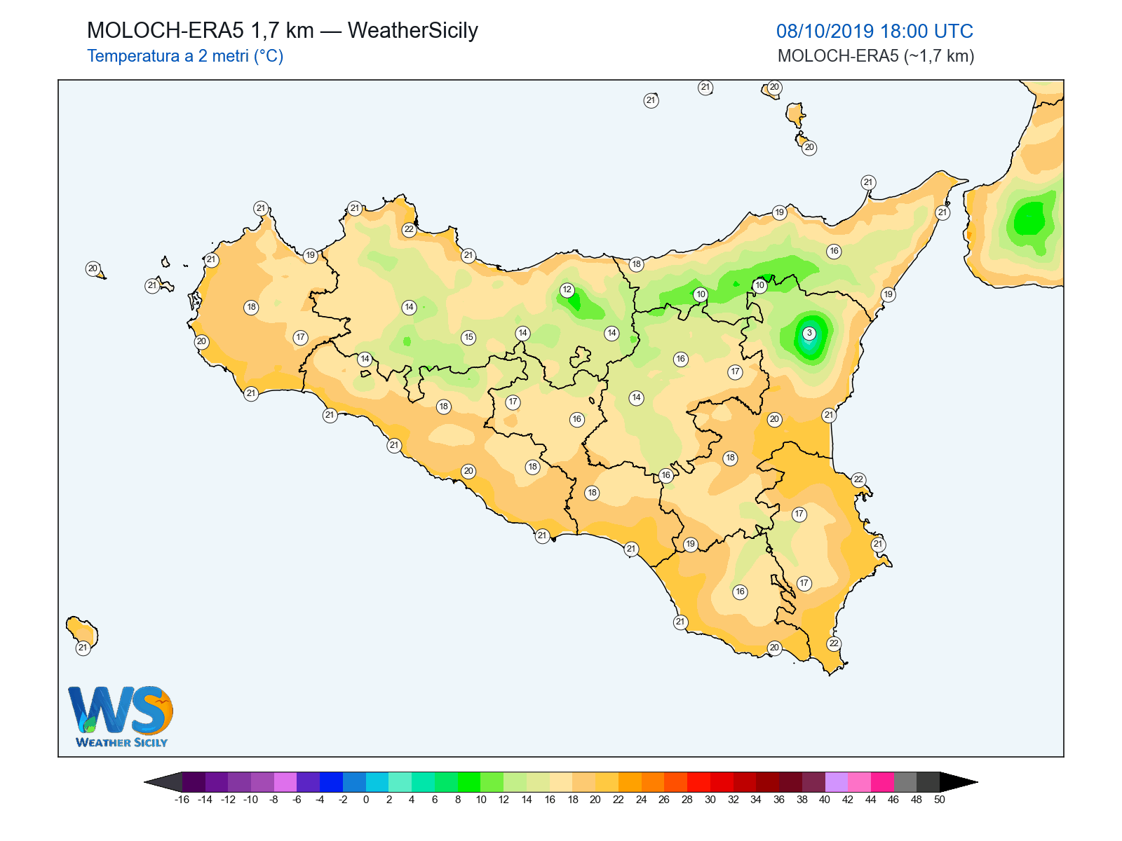 Temperatura a 2 metri · 2019100818