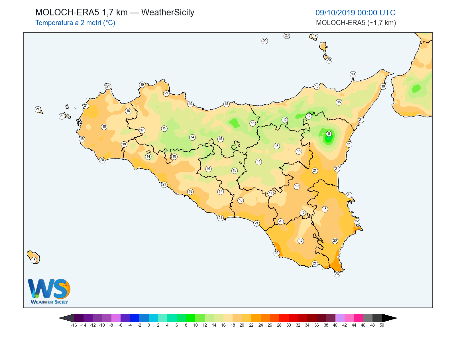 Temperatura a 2 metri · 2019100900