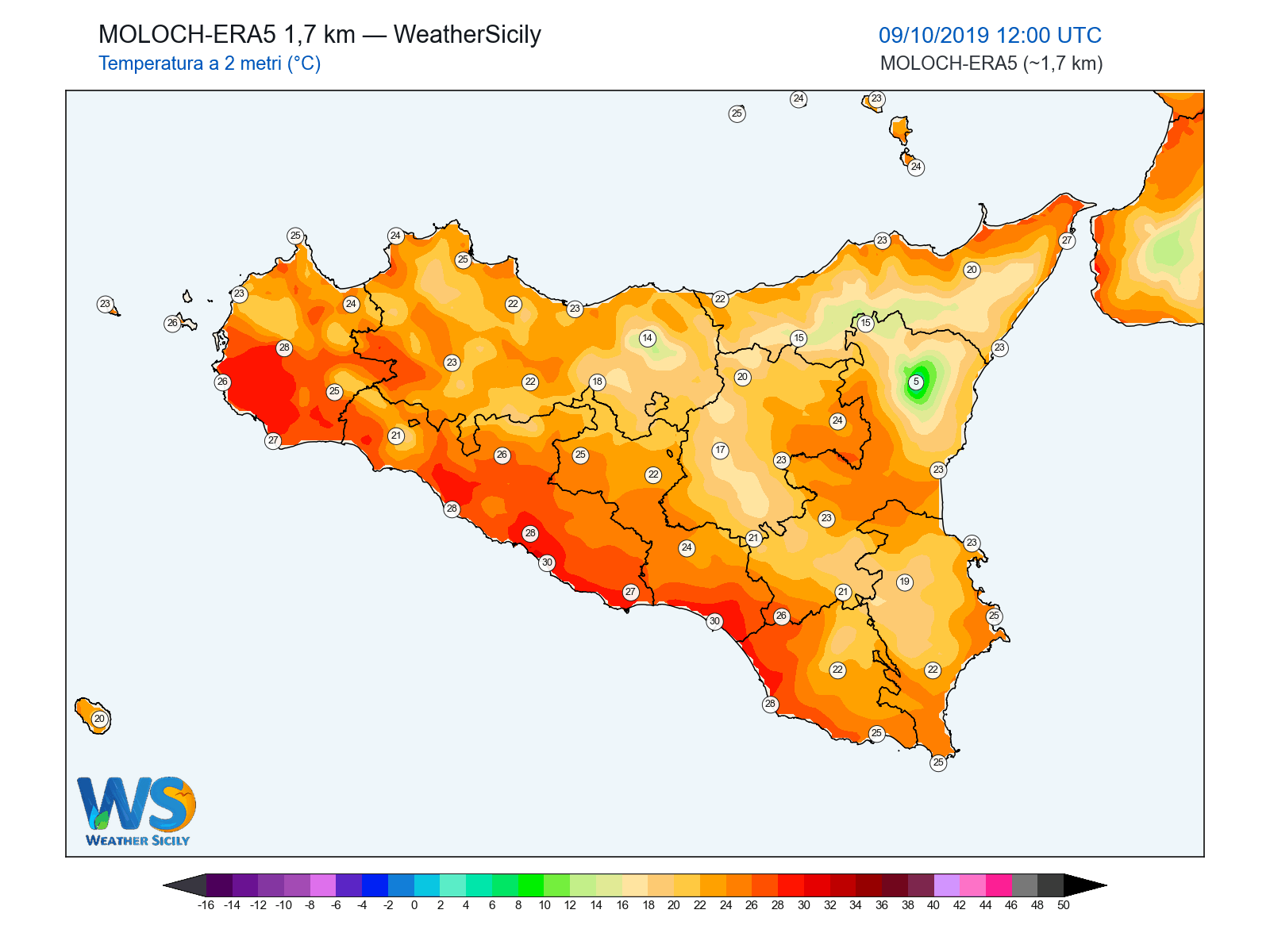 Temperatura a 2 metri · 2019100912