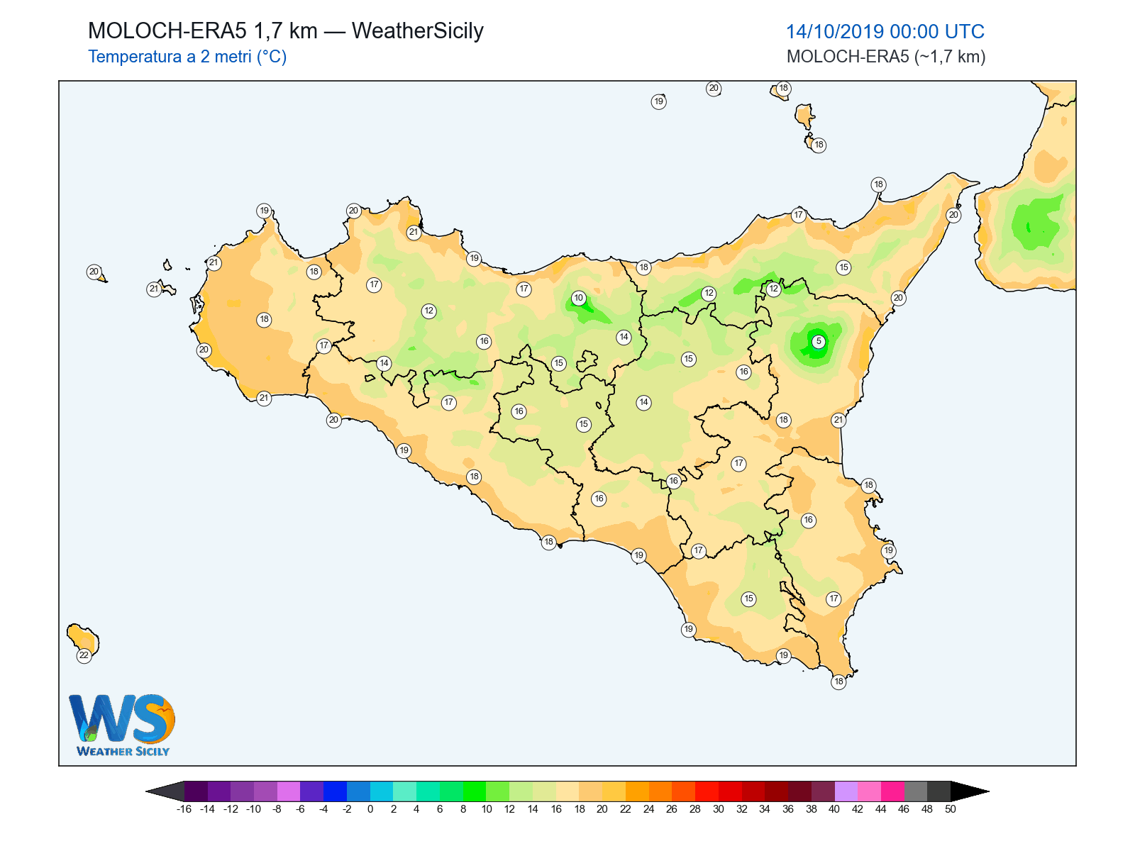 Temperatura a 2 metri · 2019101400