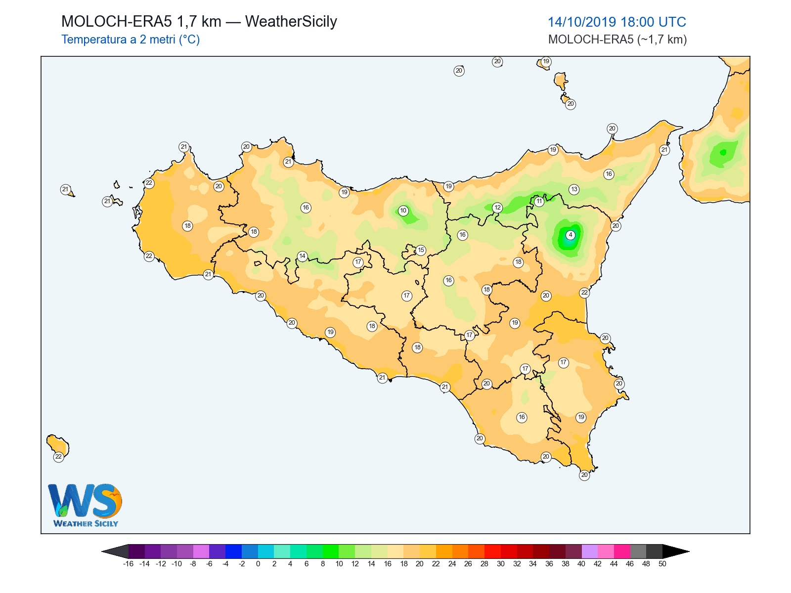Temperatura a 2 metri · 2019101418