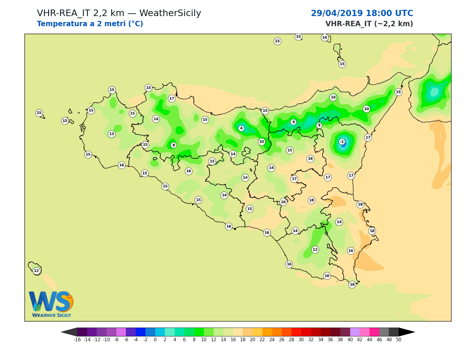Temperatura a 2 metri · 2019042918