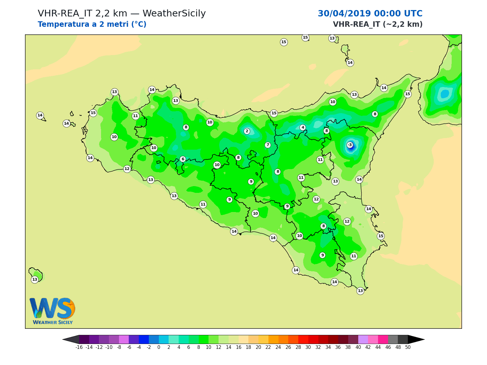Temperatura a 2 metri · 2019043000