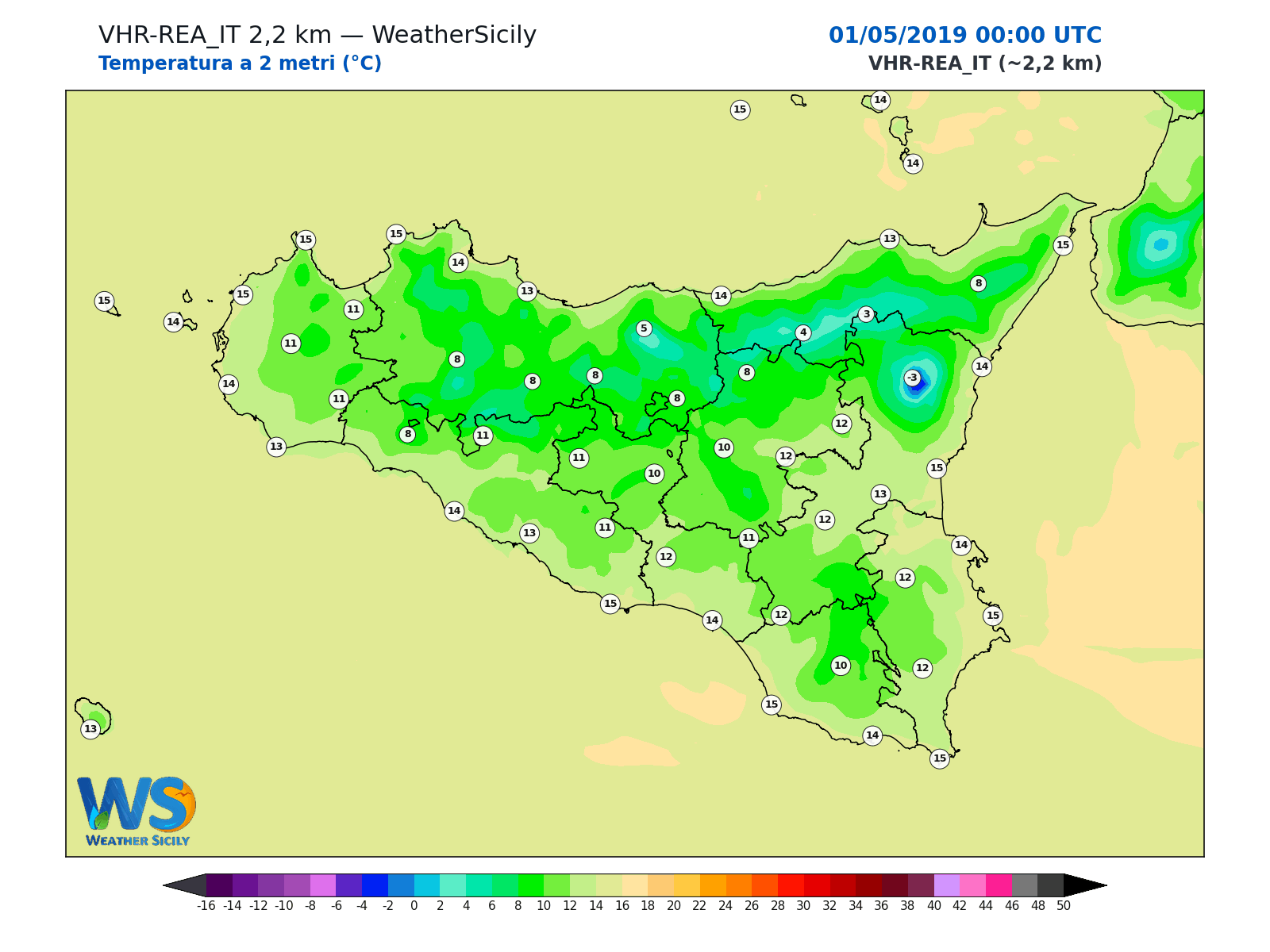 Temperatura a 2 metri · 2019050100