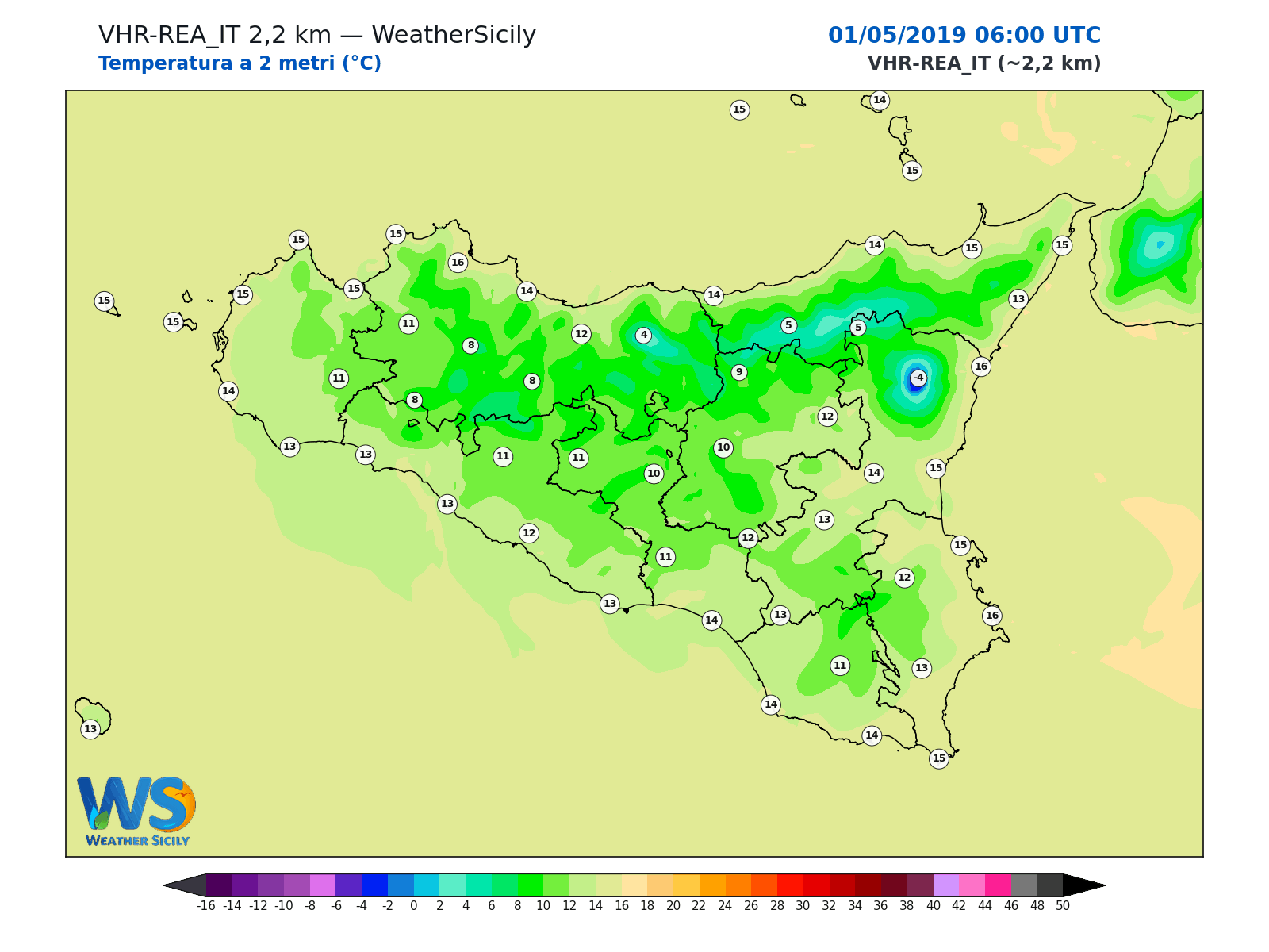 Temperatura a 2 metri · 2019050106