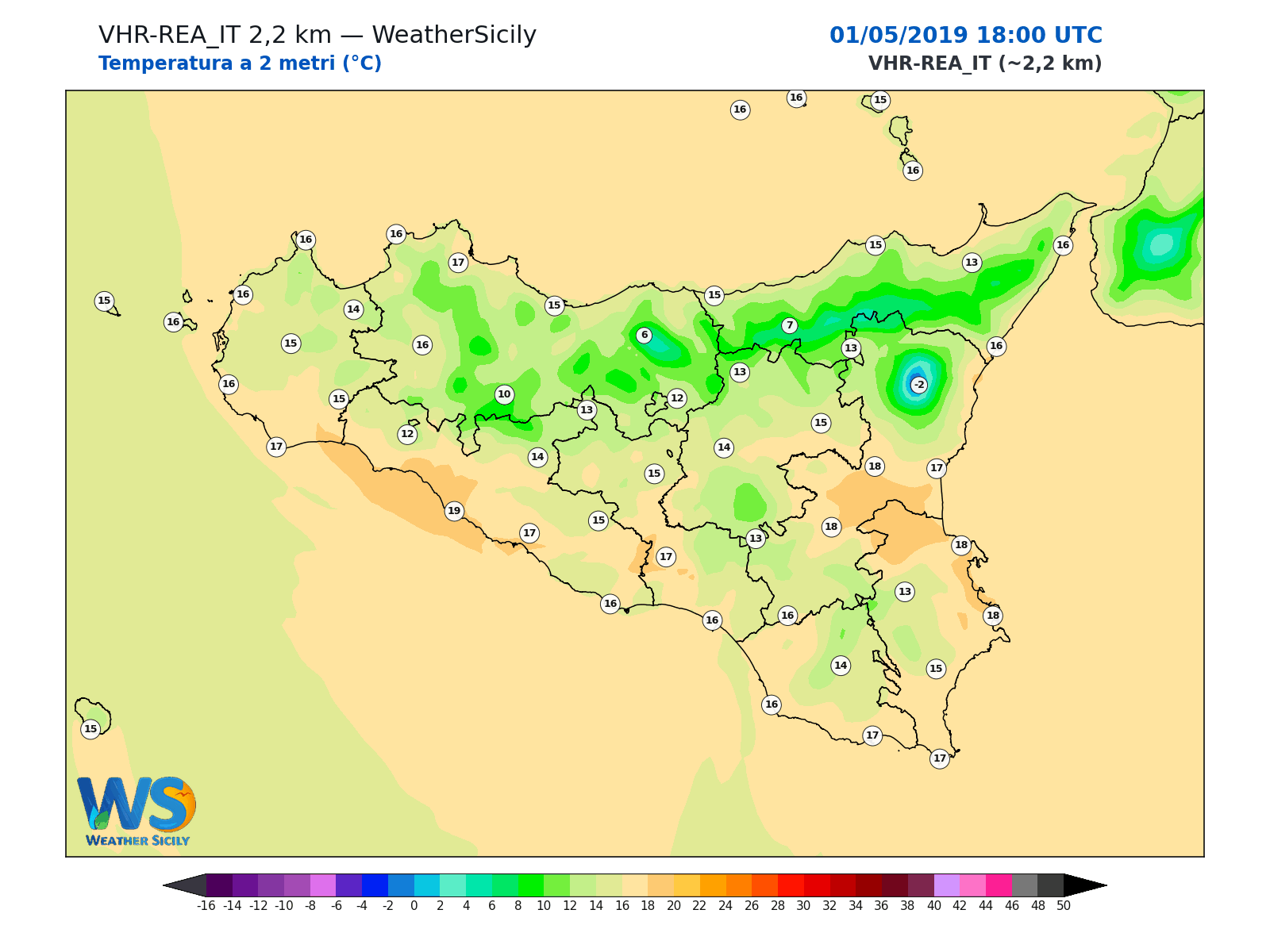 Temperatura a 2 metri · 2019050118