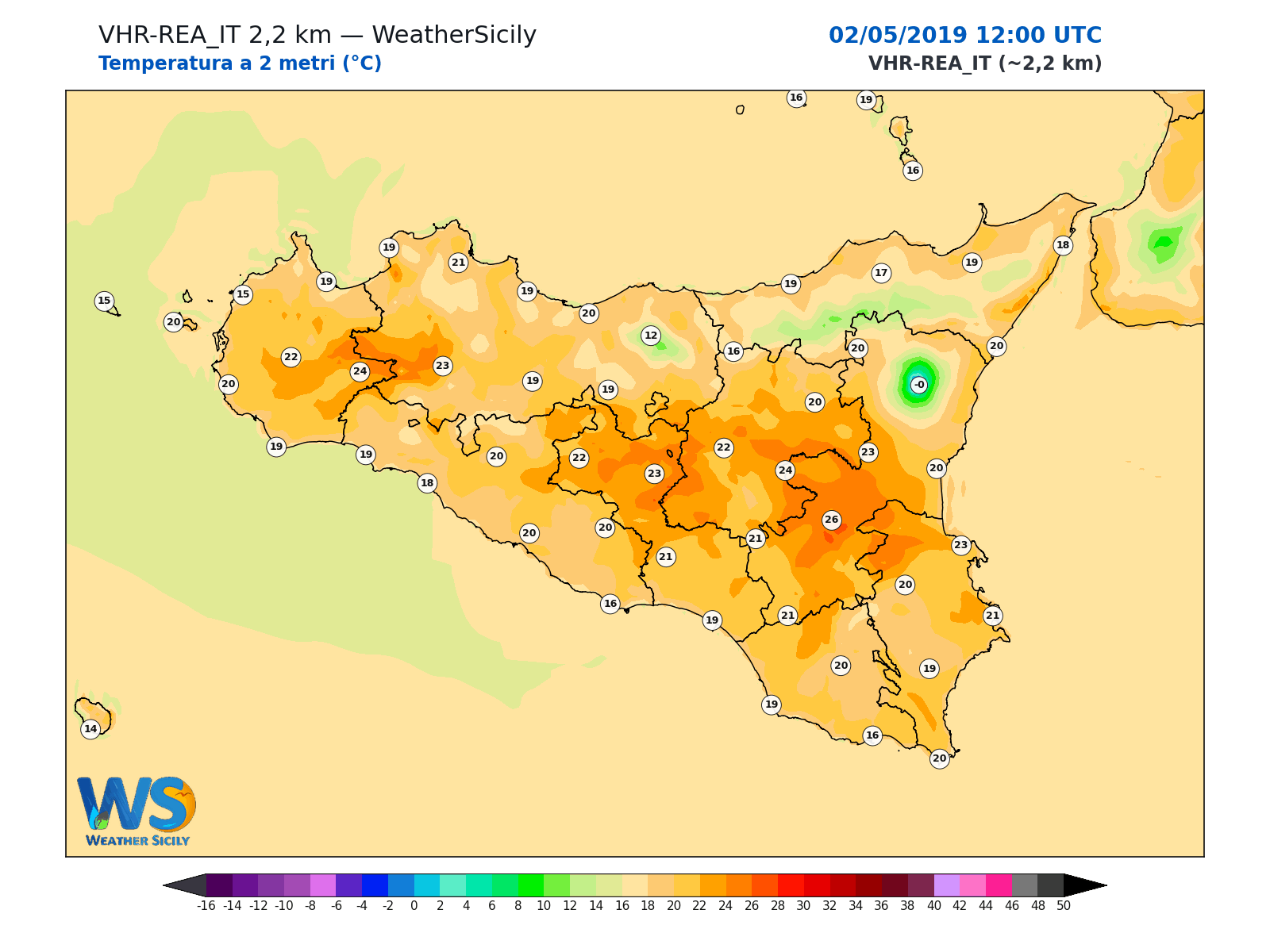 Temperatura a 2 metri · 2019050212