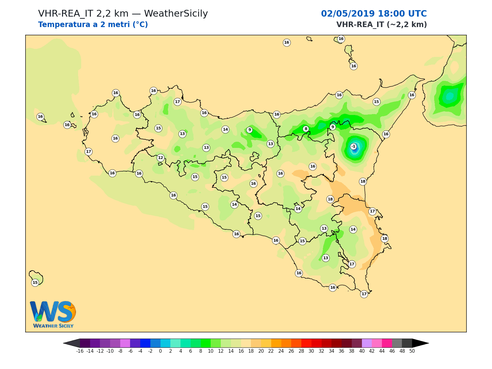 Temperatura a 2 metri · 2019050218