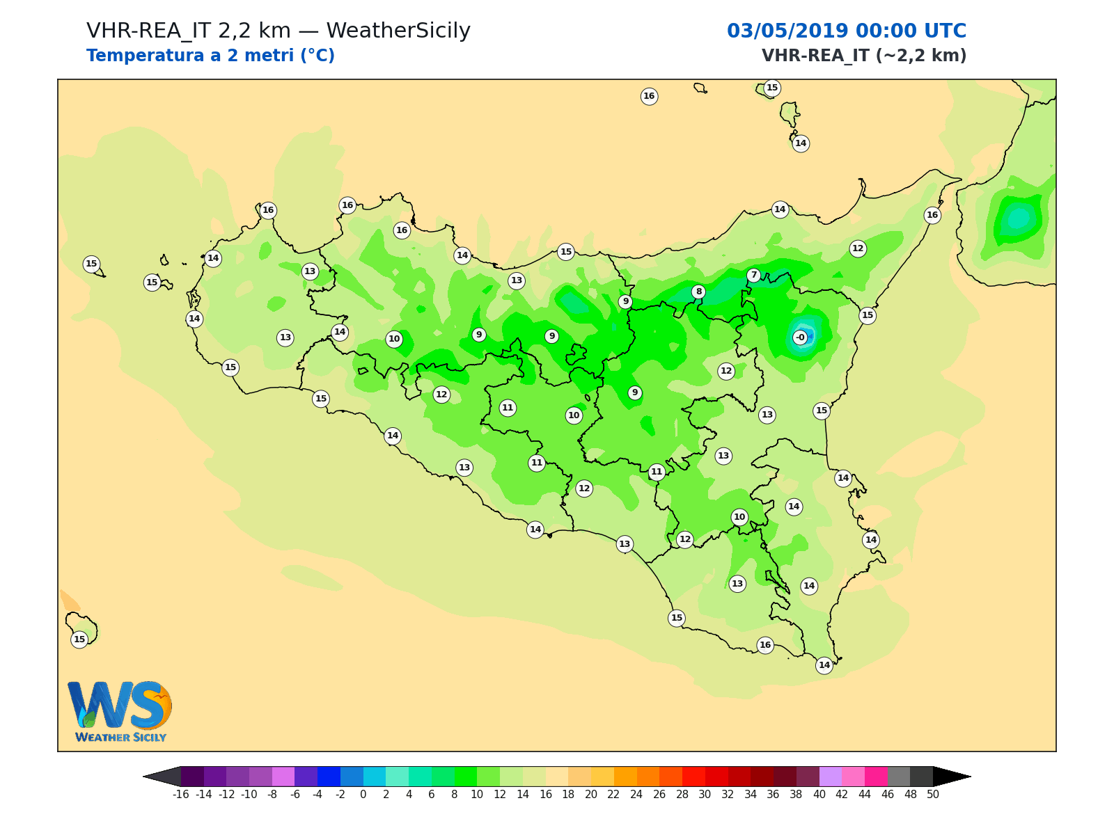 Temperatura a 2 metri · 2019050300